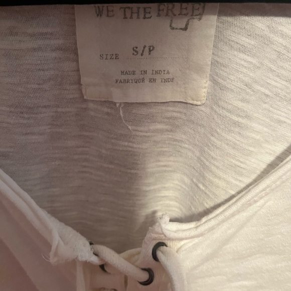 Brand: Free people Size: Small Style: White lace up top with quarter sleeves - Picture 3 of 4